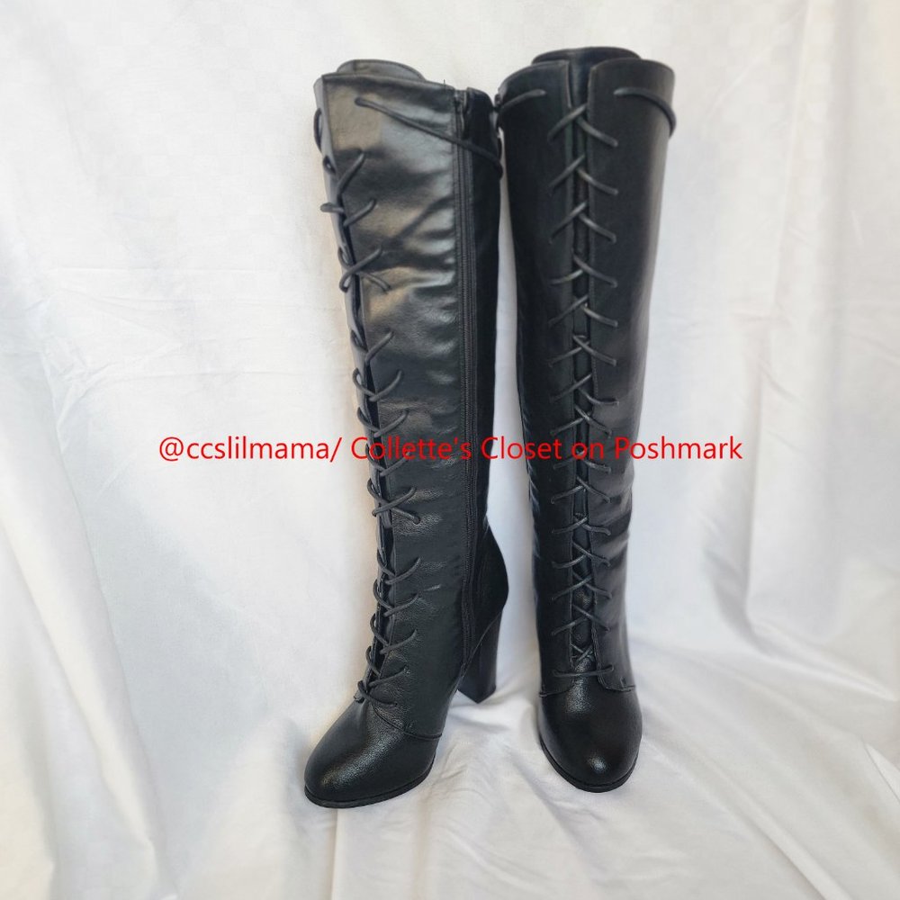 Venus Black Lace Up Tall Knee High Boots - Size 9 EUC - Picture 2 of 12
